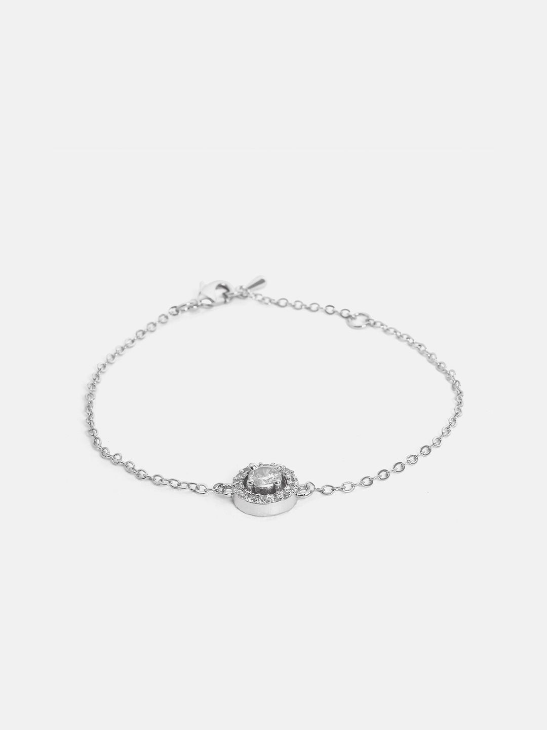 MINUTIAE Women Silver-Toned & White Brass Crystals Handcrafted Silver-Plated Charm Bracelet Price in India