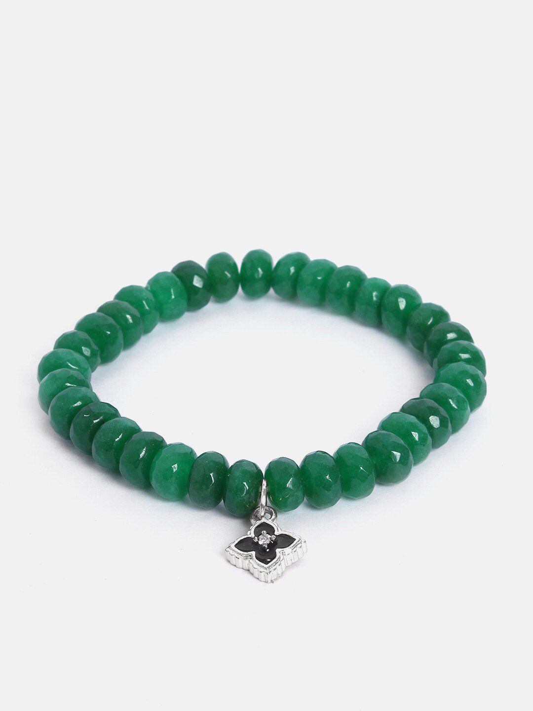 MINUTIAE Women Green & Silver-Toned & Plated Onyx Moroccan Flower Charm Bracelet Price in India