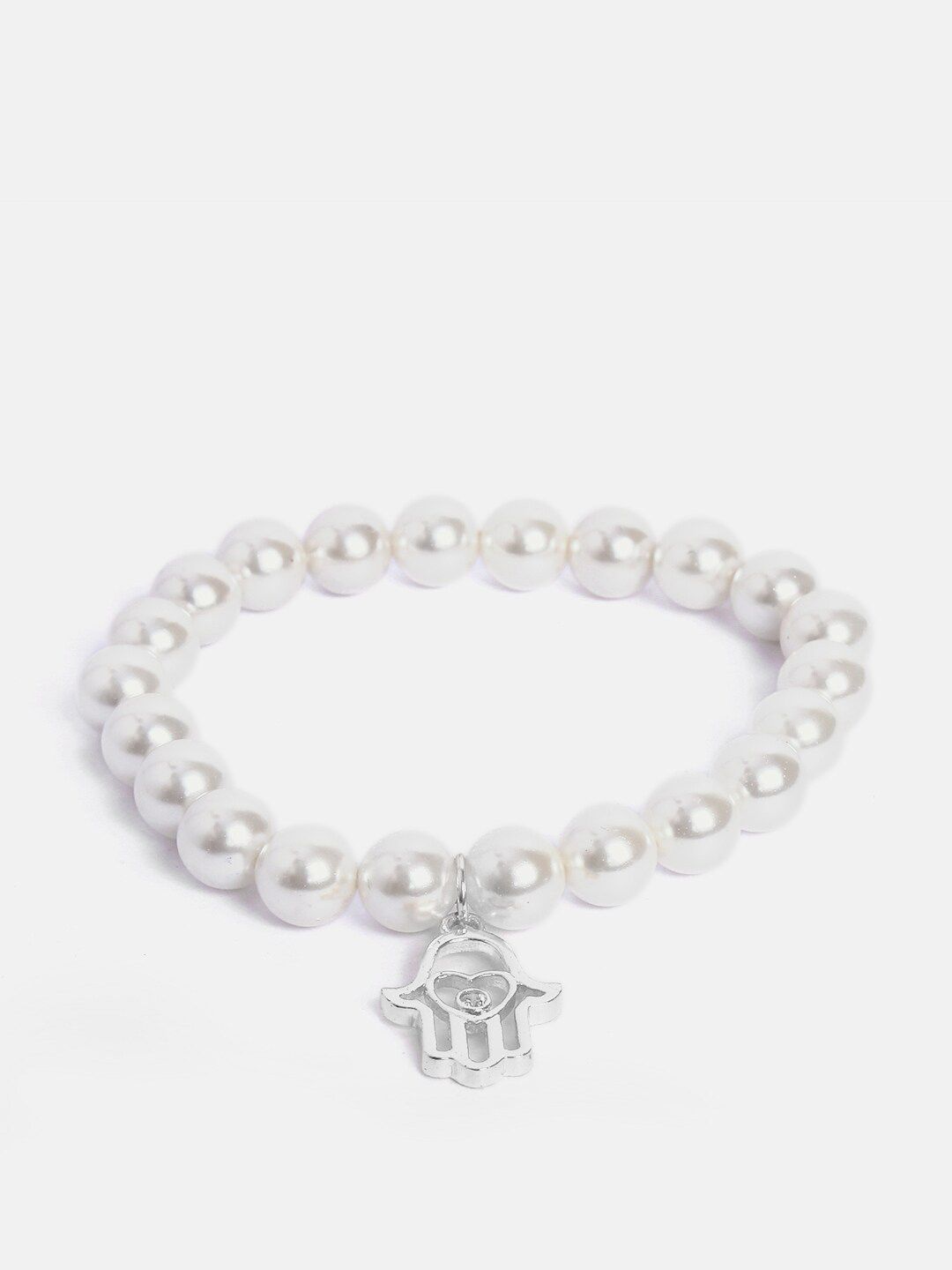 MINUTIAE Women Silver-Toned & White Brass Pearls Handcrafted Silver-Plated Charm Bracelet Price in India