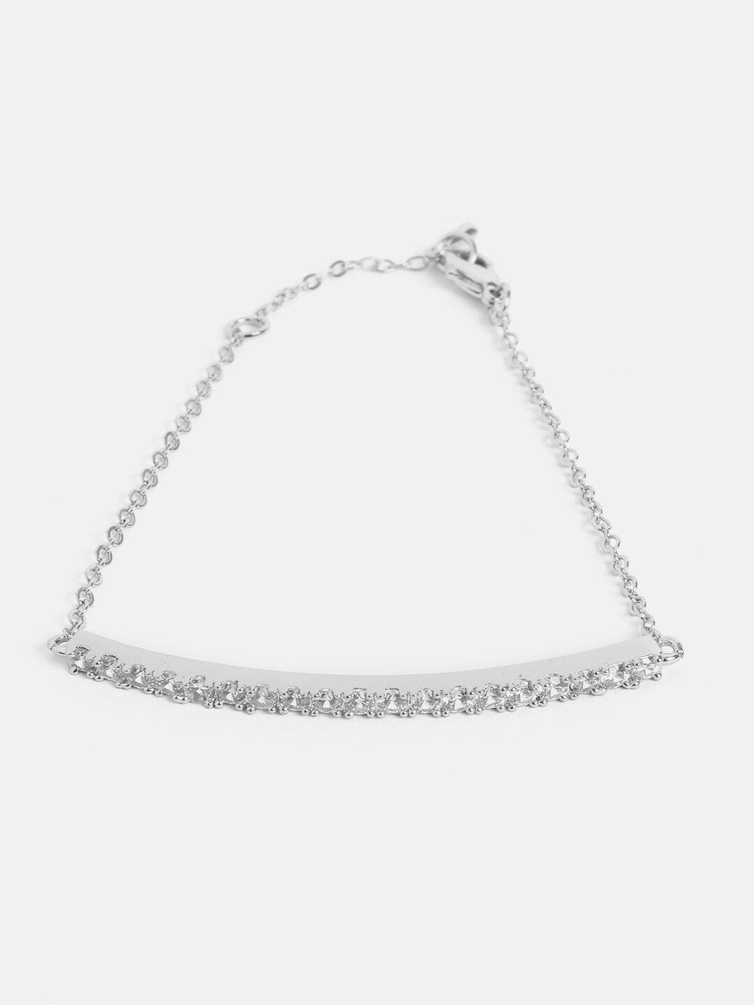 MINUTIAE Women Silver-Toned & White Brass Crystals Handcrafted Silver-Plated Link Bracelet Price in India