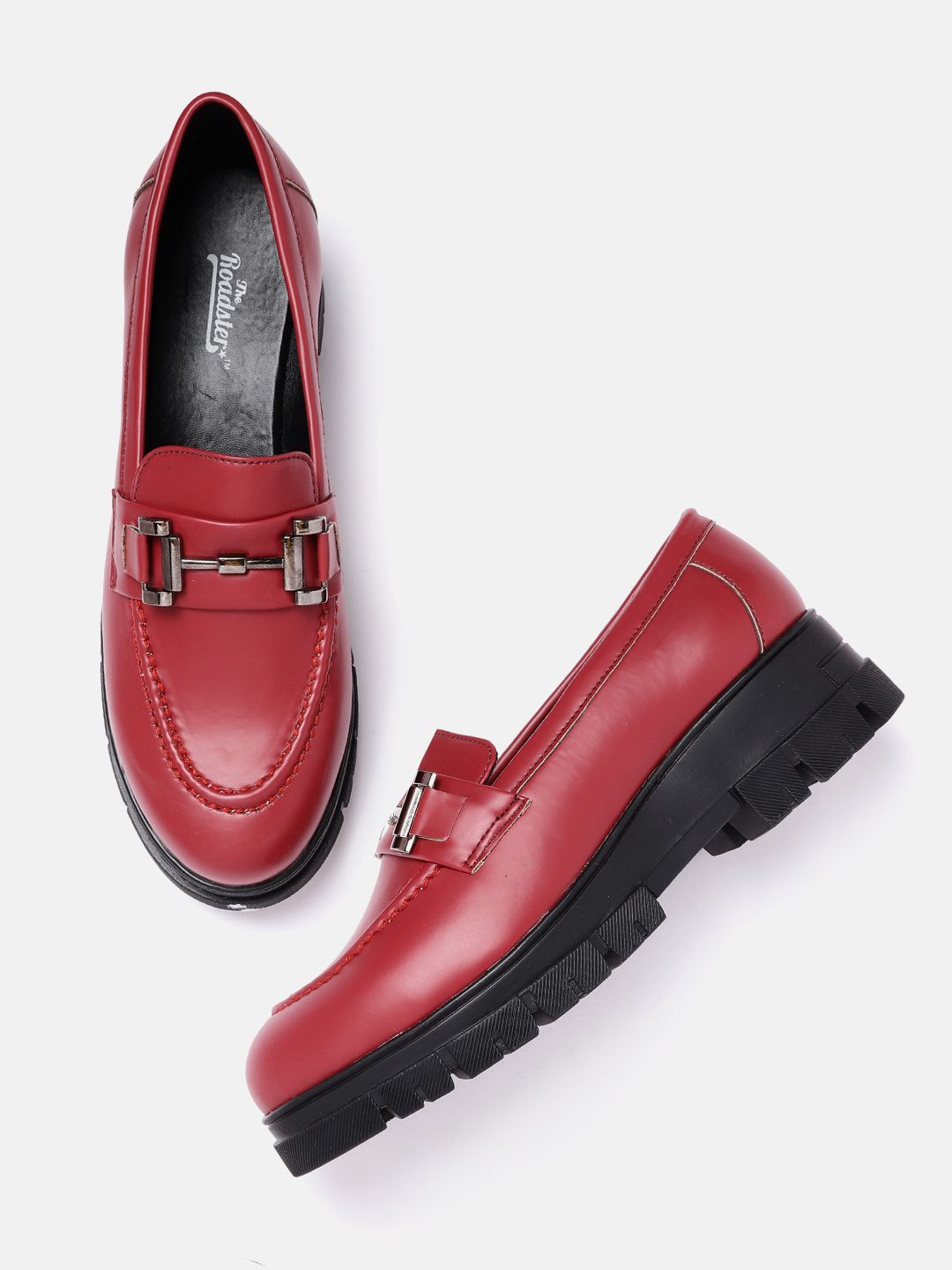 Roadster Women Red Solid Horsebit Loafers Price in India