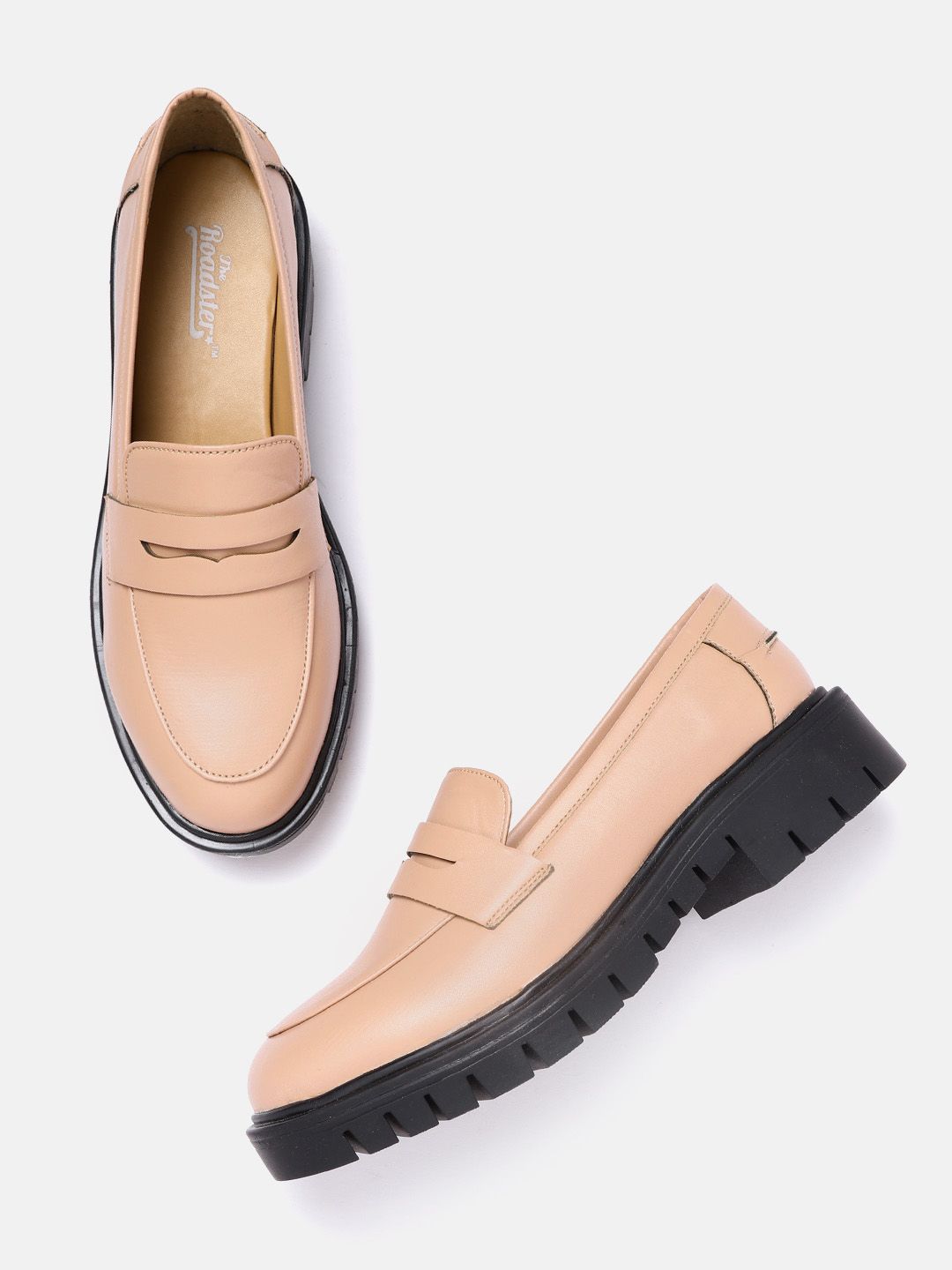 Roadster Women Peach-Coloured Solid Penny Loafers Price in India