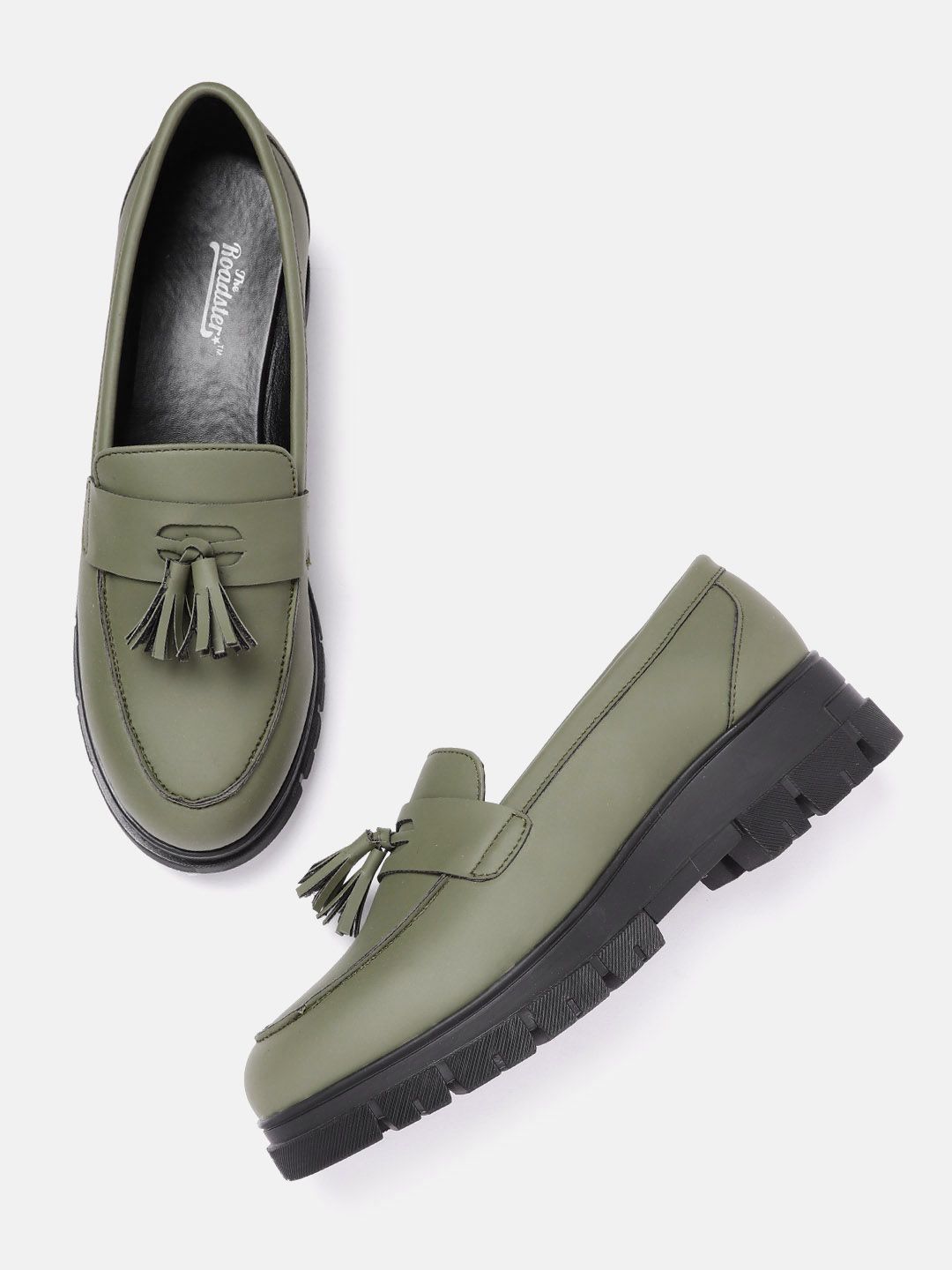 Roadster Women Olive Green Penny Loafers Price in India