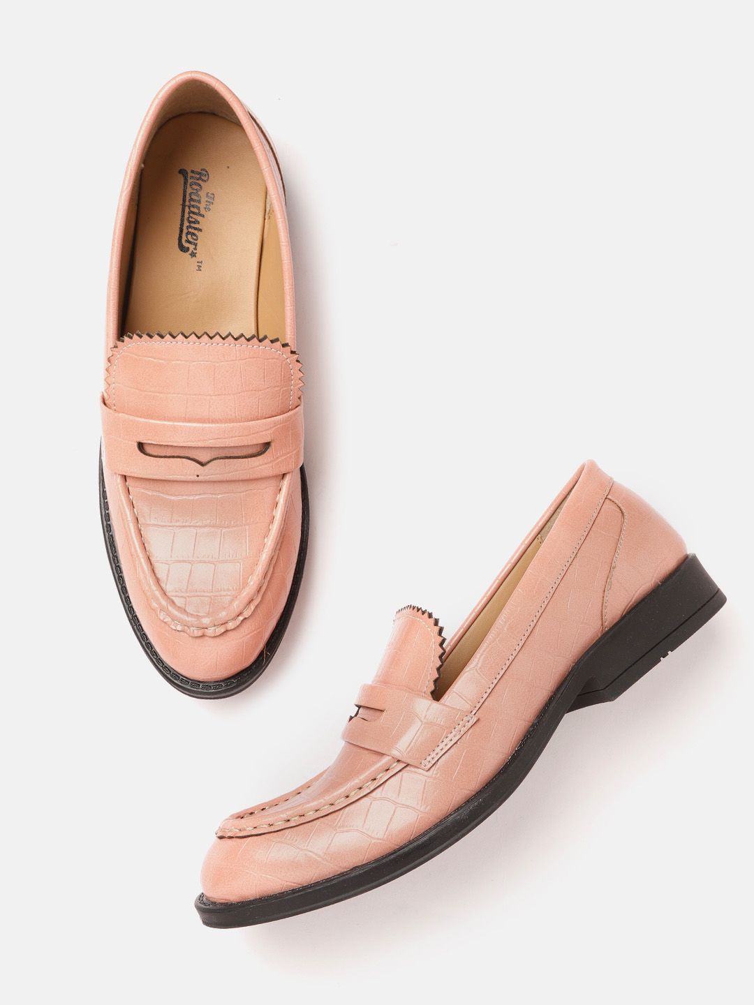 Roadster Women Dusty Rose Pink Croc Textured Loafers Price in India