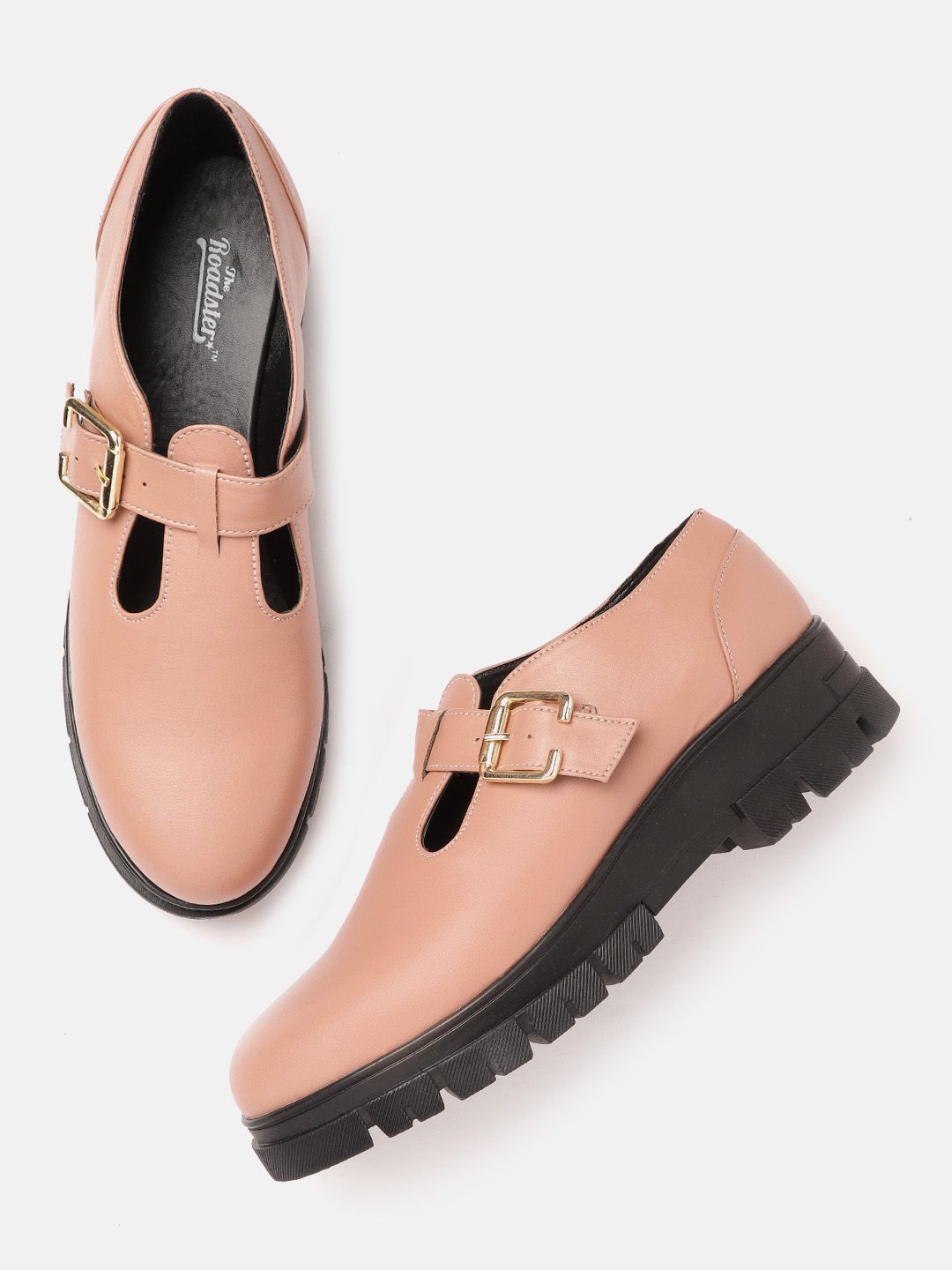 Roadster Women Peach-Coloured Solid Platform Clogs with Cut-Outs Price in India