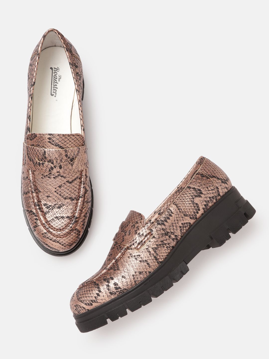 Roadster Women Rose-Gold Printed Loafers Price in India