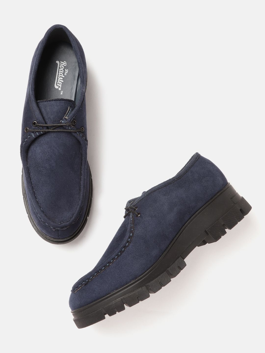 Roadster Women Navy Blue Solid Suede Finish Platform Derbys Price in India