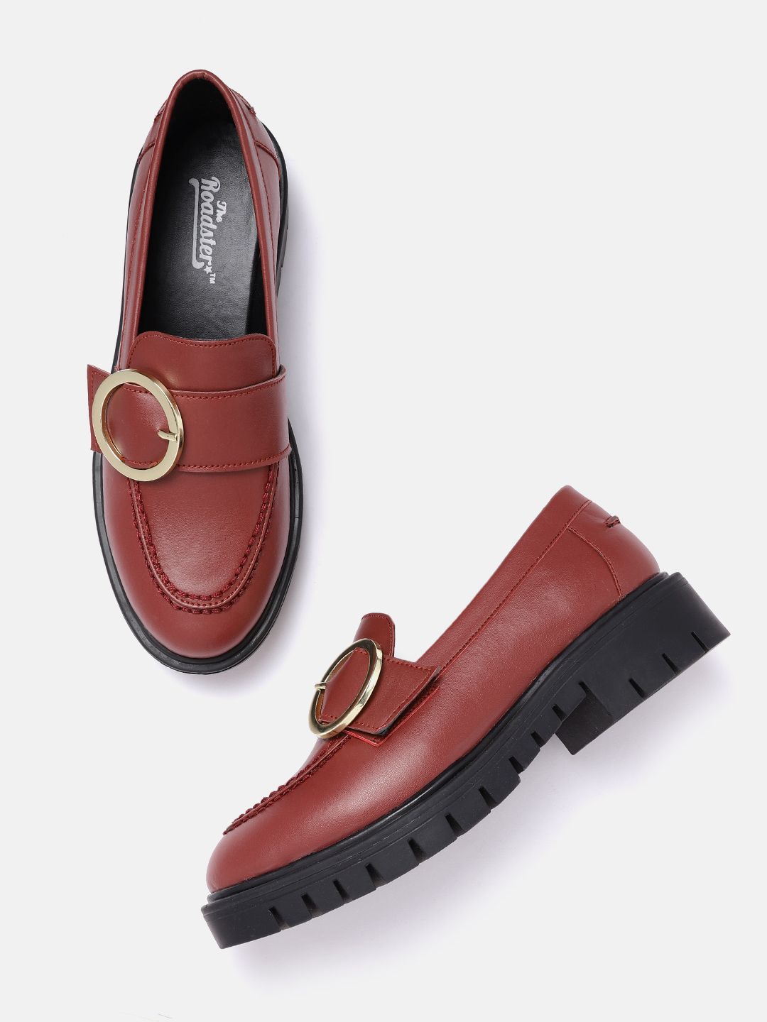 Roadster Women Burgundy Solid Platform Loafers with Buckle Detail Price in India