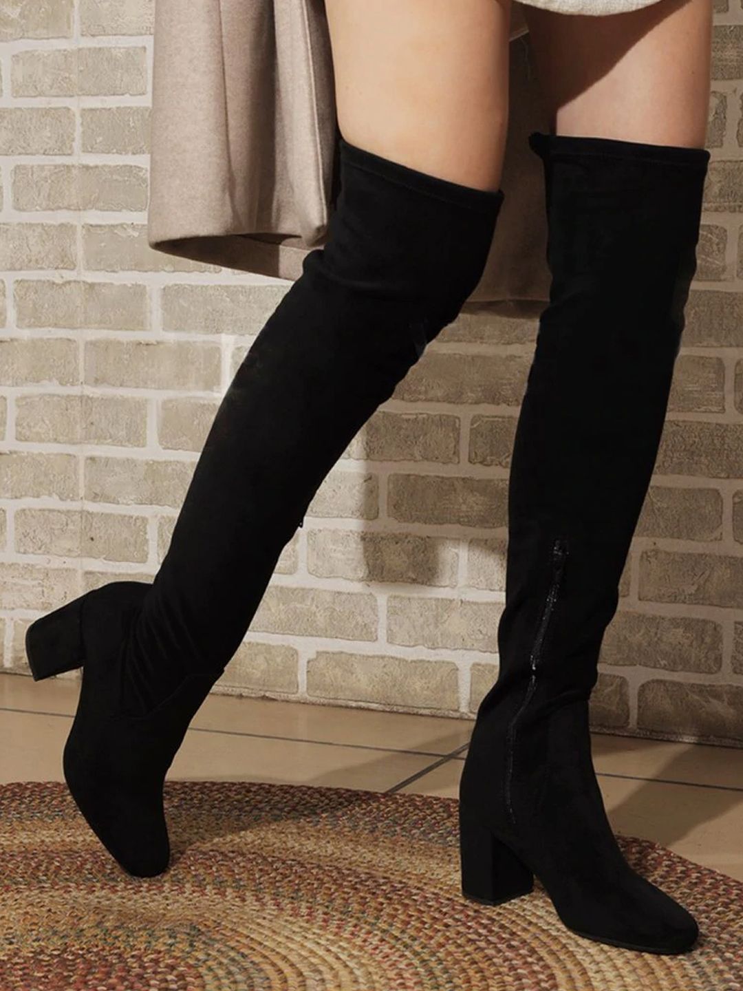 Saint G Women Black Suede Above The Knee Boots Price in India