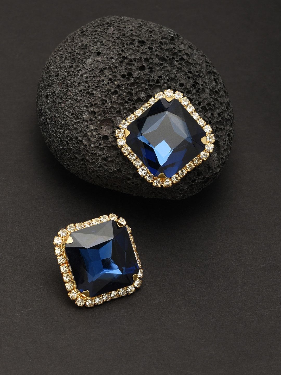 Zaveri Pearls Blue & Gold-Toned Contemporary Studs Earrings Price in India