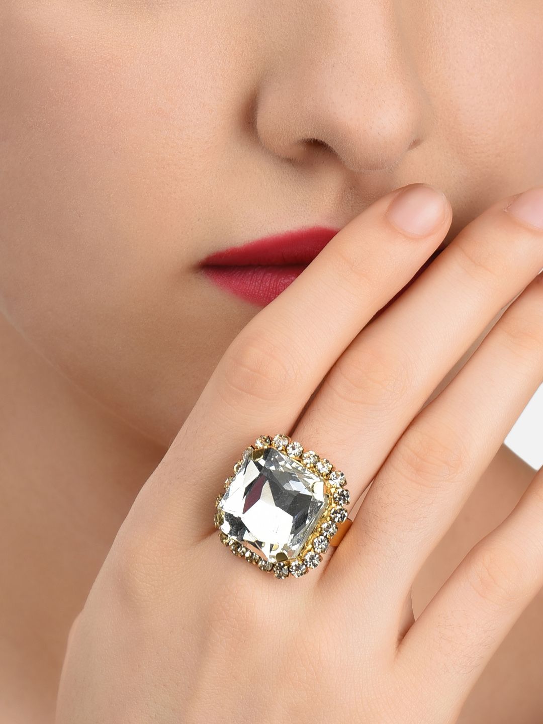 Zaveri Pearls Gold-Plated White Stone-Studded Finger Ring Price in India