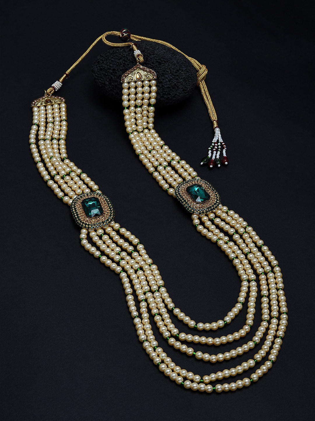 Zaveri Pearls Gold-Toned & Green Gold-Plated Layered Necklace Price in India