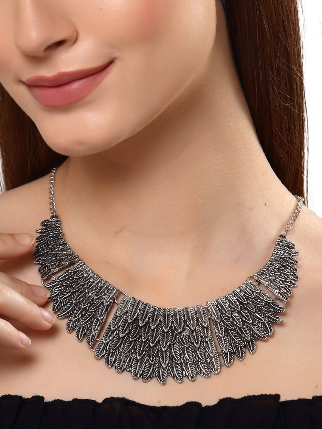Shining Diva Silver-Toned Oxidised Silver Plated Statement Necklace Price in India