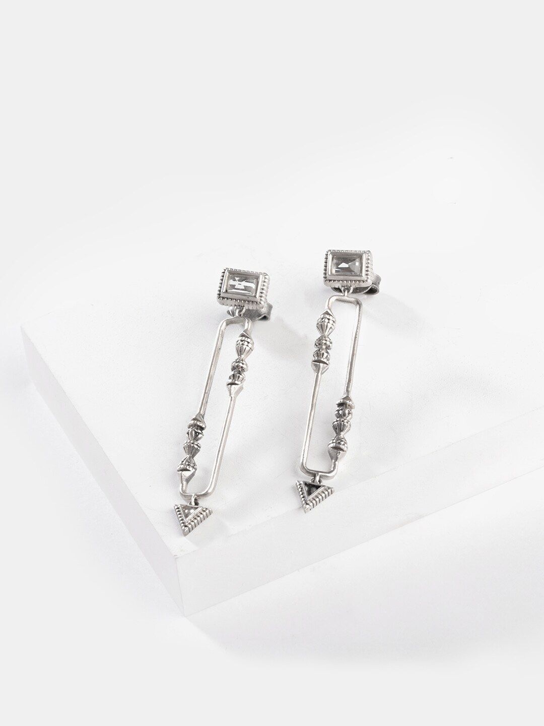 SHAYA Silver-Toned Contemporary Drop Earrings Price in India