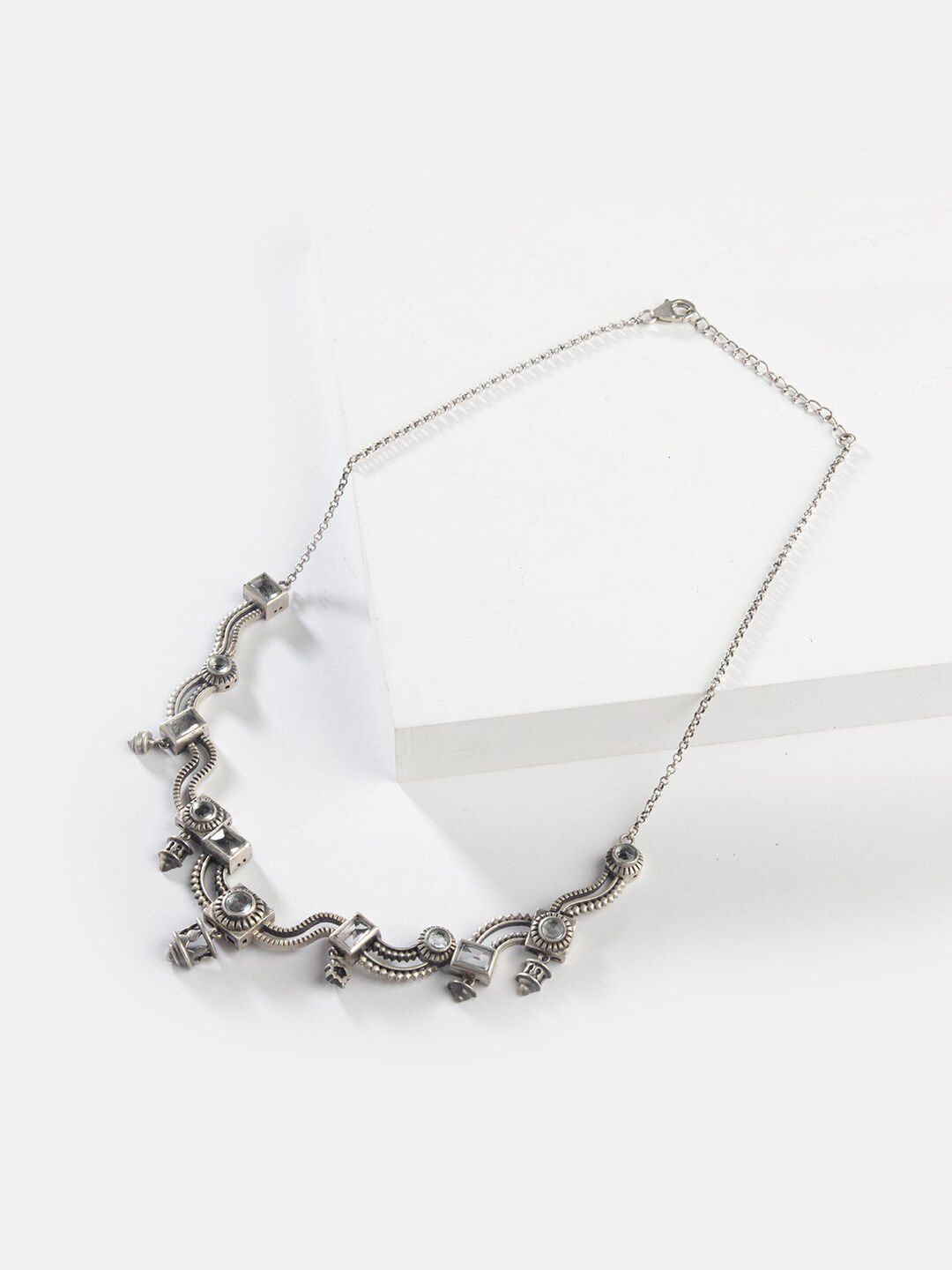 SHAYA Women Silver-Toned Oxidised Necklace Price in India
