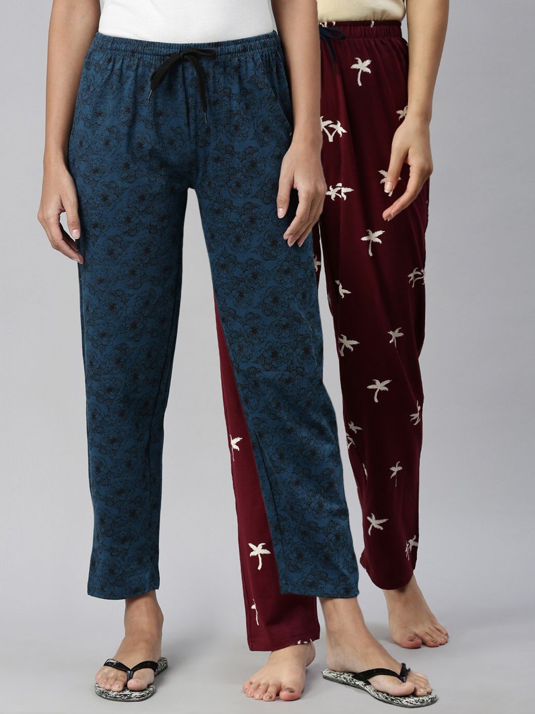 Kryptic Women Pack Of 2 Printed Pure Cotton Lounge Pants Price in India