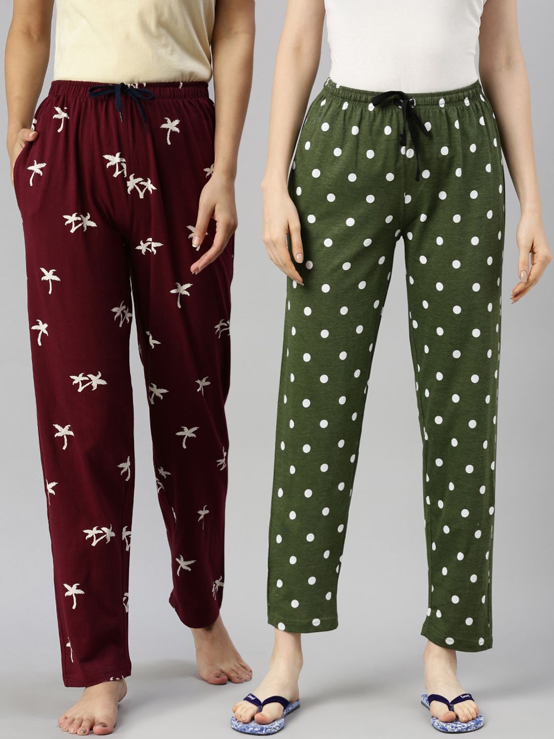 Kryptic Women Pack Of 2 Printed Pure Cotton Lounge Pants Price in India