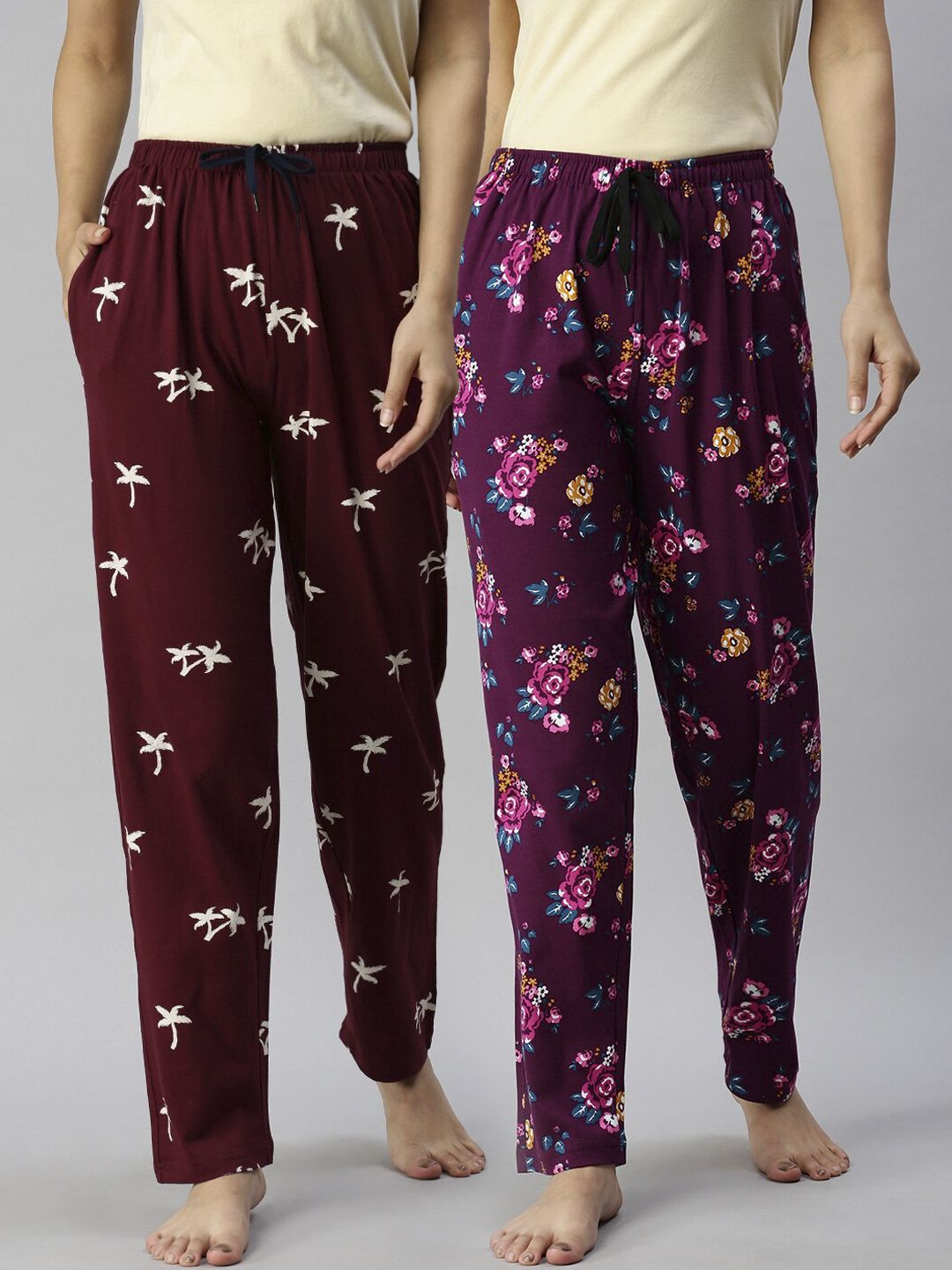 Kryptic Women Pack Of 2 Printed Pure Cotton Lounge Pants Price in India