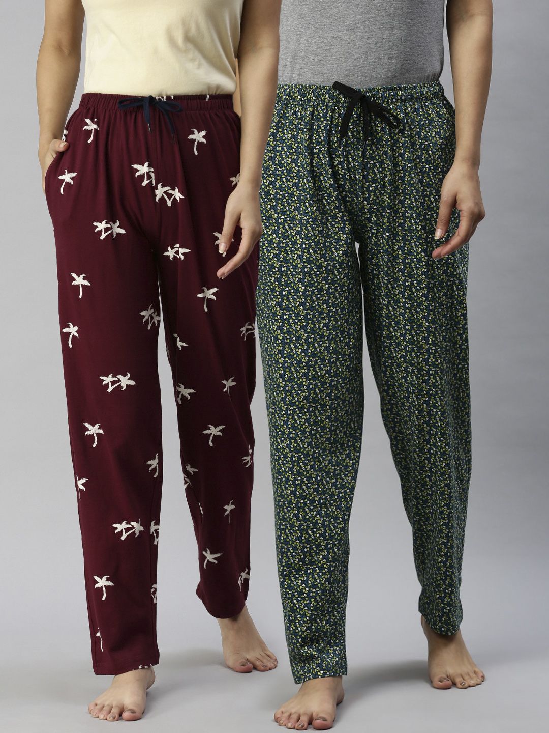 Kryptic Women Pack Of 2 Printed Pure Cotton Lounge Pants Price in India