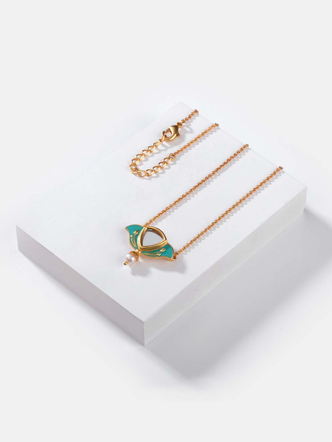 SHAYA Gold-Plated & Sea Green Brass Necklace Price in India