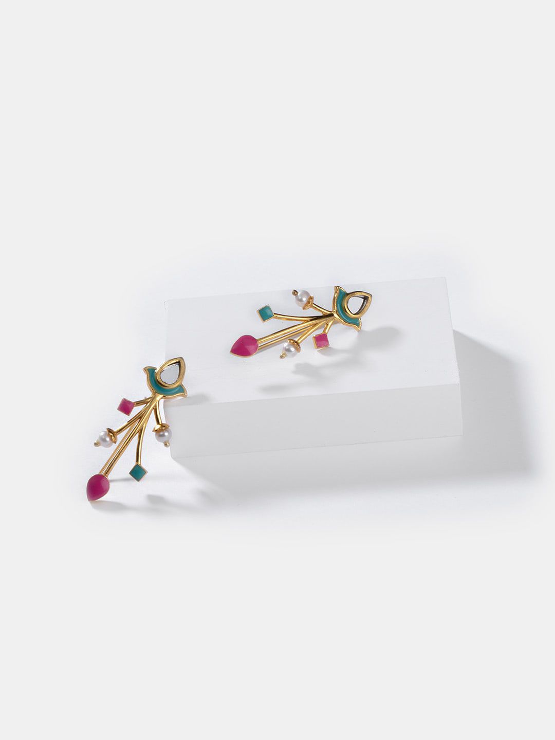 SHAYA Women Multicolour Pearl Beaded Floral Studd Earrings Price in India