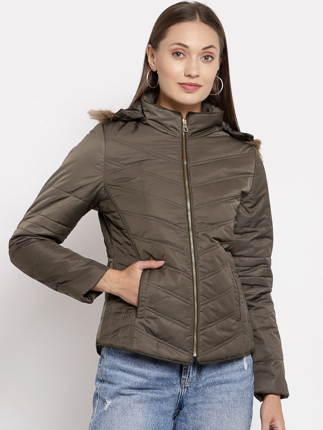 Juelle Women Olive Green Parka Jacket Price in India