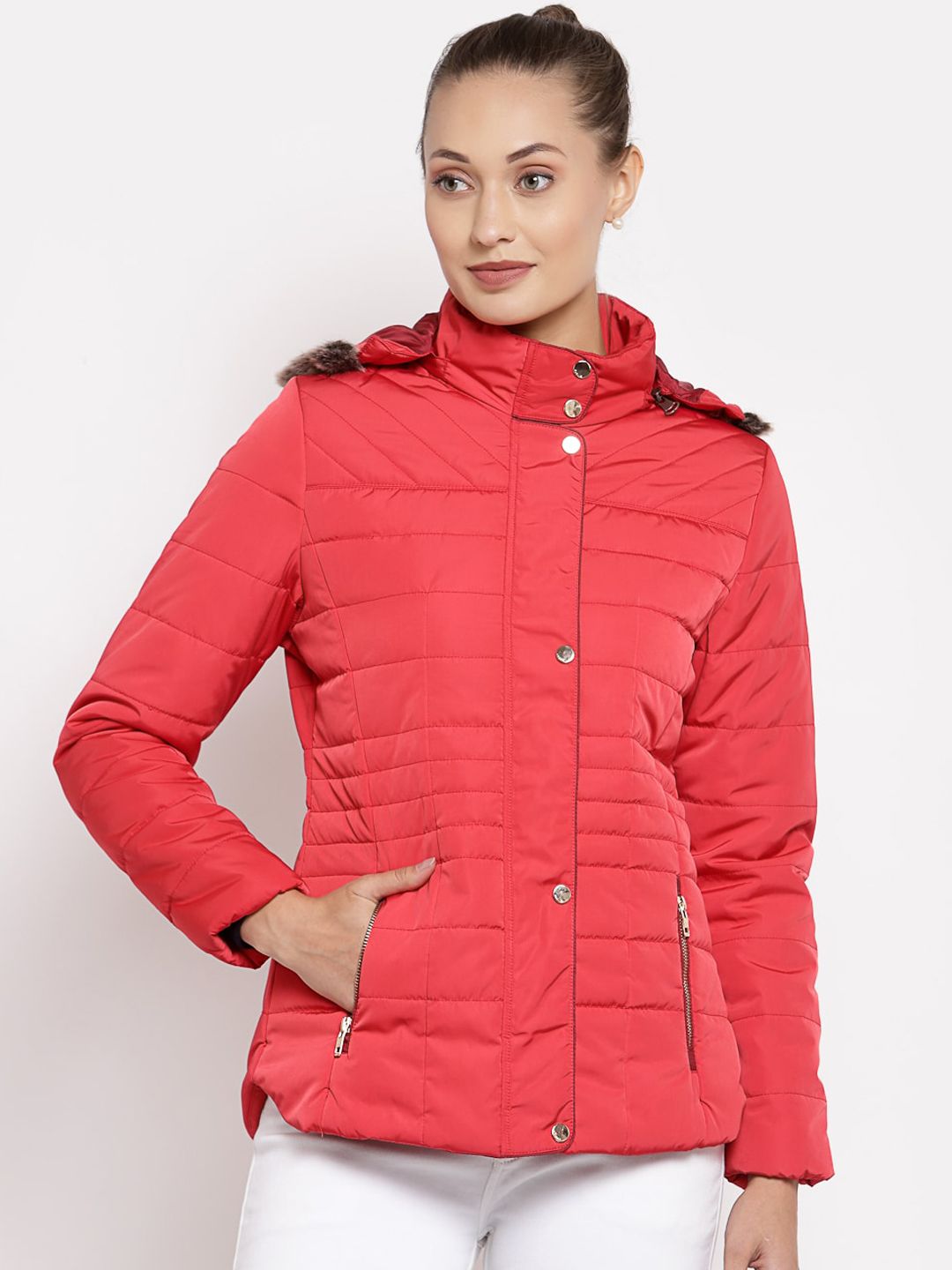 Juelle Women Red Longline Parka Jacket Price in India