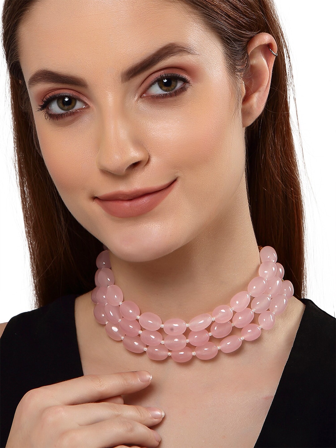KARATCART Women Pink & Gold-Toned & Plated Beaded Choker Necklace Price in India