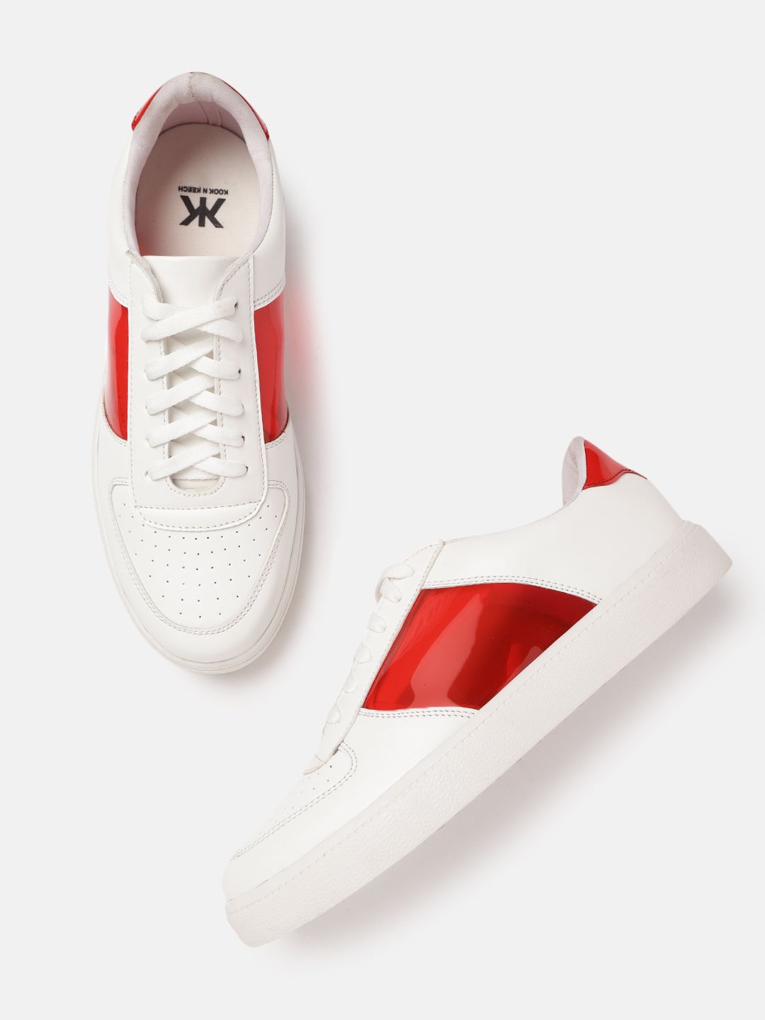 Kook N Keech Women White & Red Colourblocked Sneakers Price in India