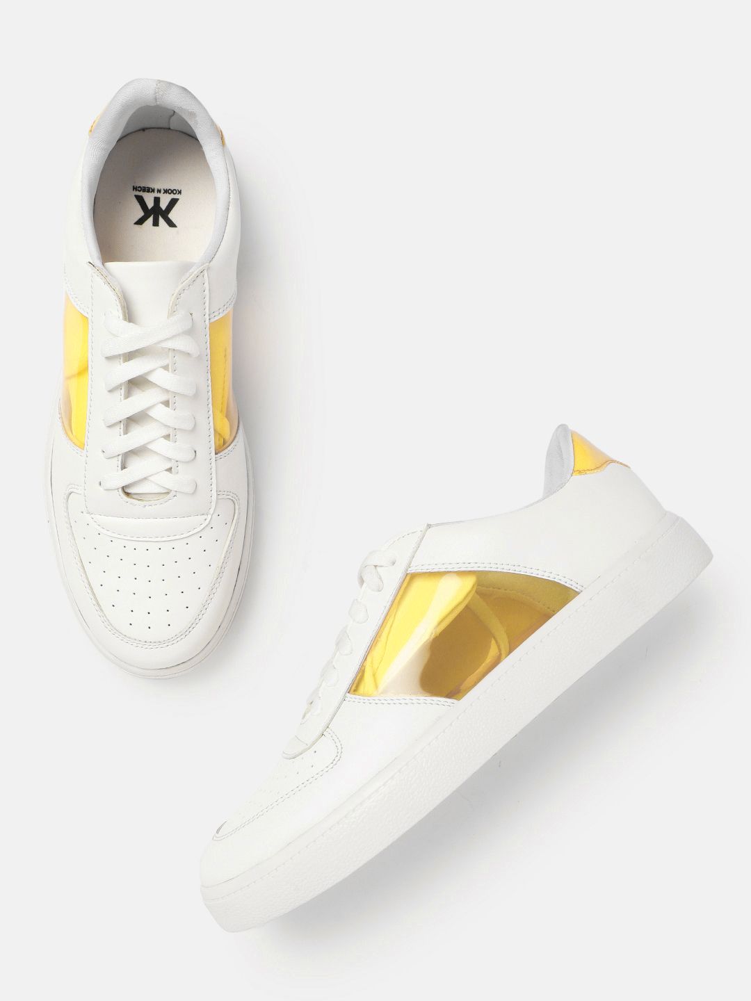 Kook N Keech Women White & Yellow Colourblocked Sneakers Price in India