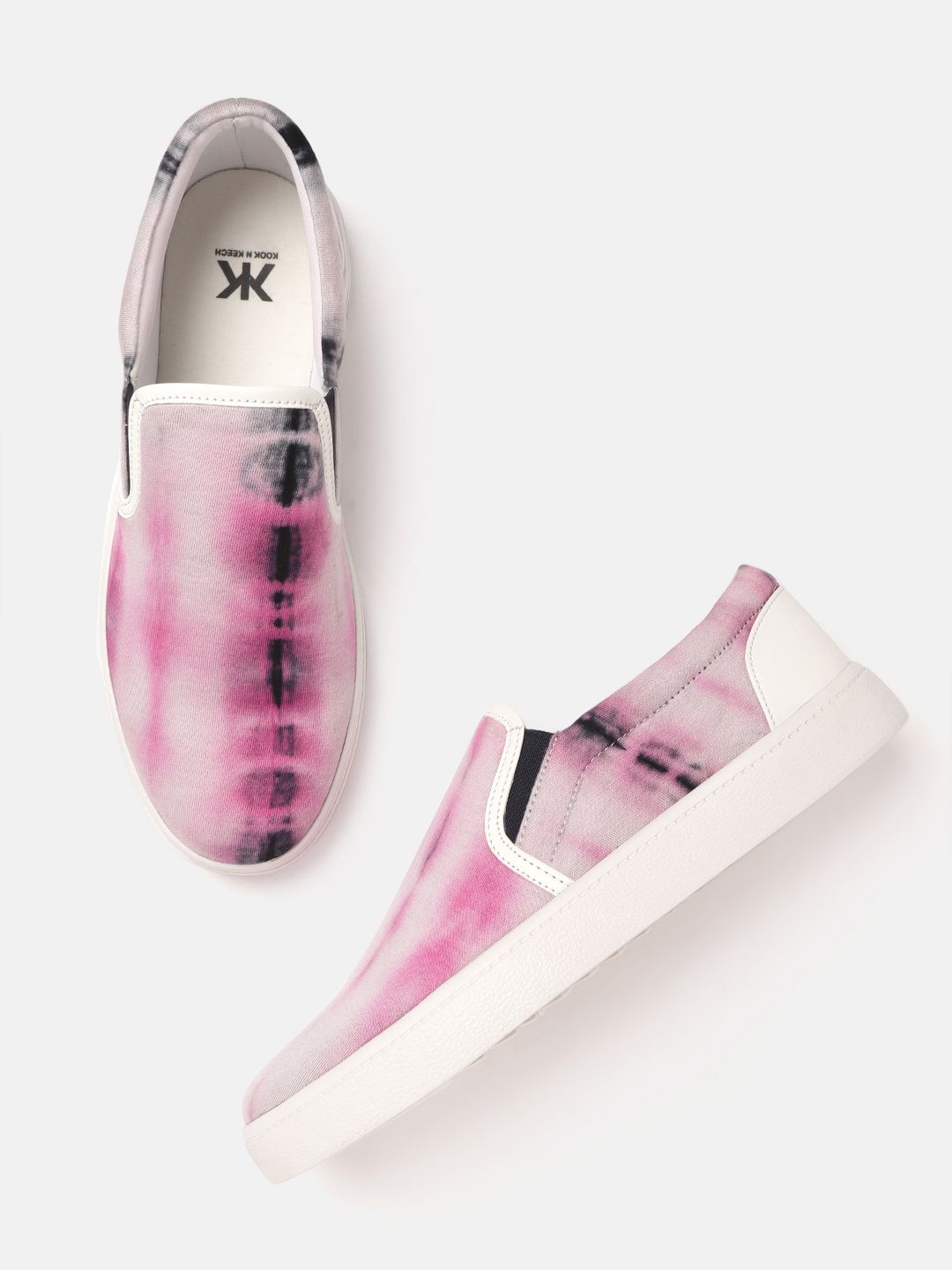 Kook N Keech Women Pink & Black Tie-Dye Slip-On Sneakers Price in India