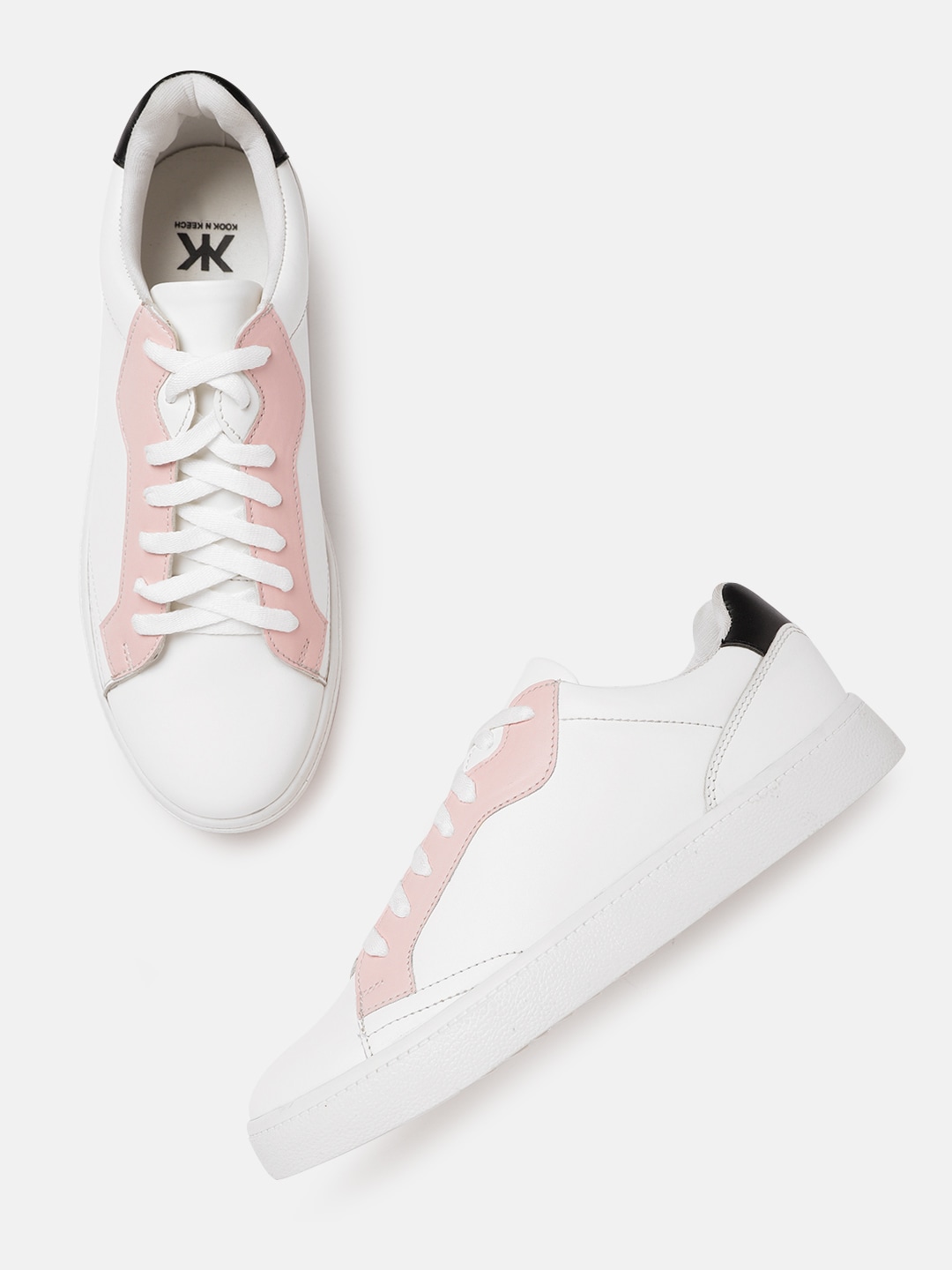 Kook N Keech Women White & Pink Colourblocked Sneakers Price in India
