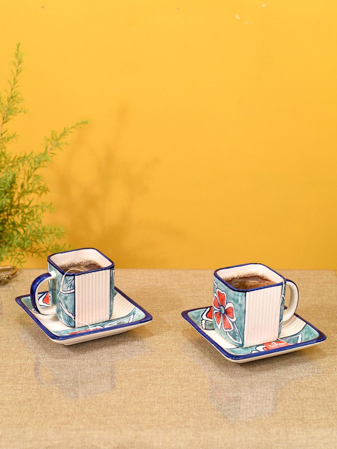 AAKRITI ART CREATIONS Set of 2 Blue & White Printed Cup and Saucer Set Price in India