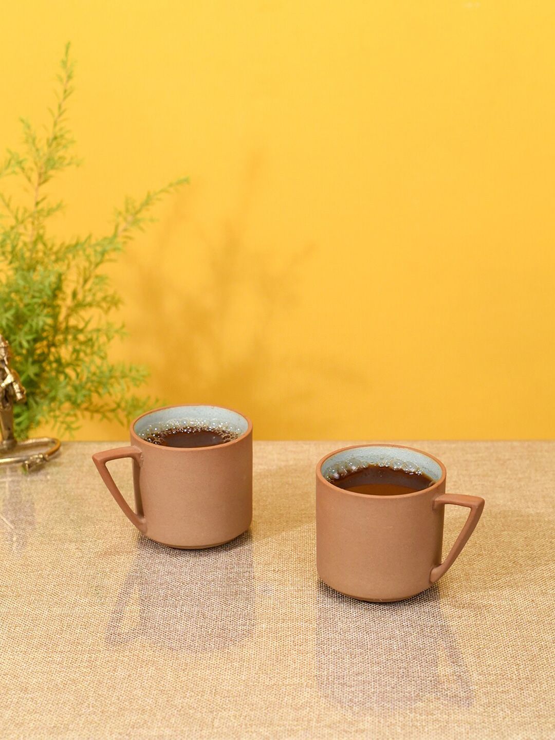 AAKRITI ART CREATIONS Set of 2 Brown & Sea Green Solid Ceramic Matte Cups Price in India