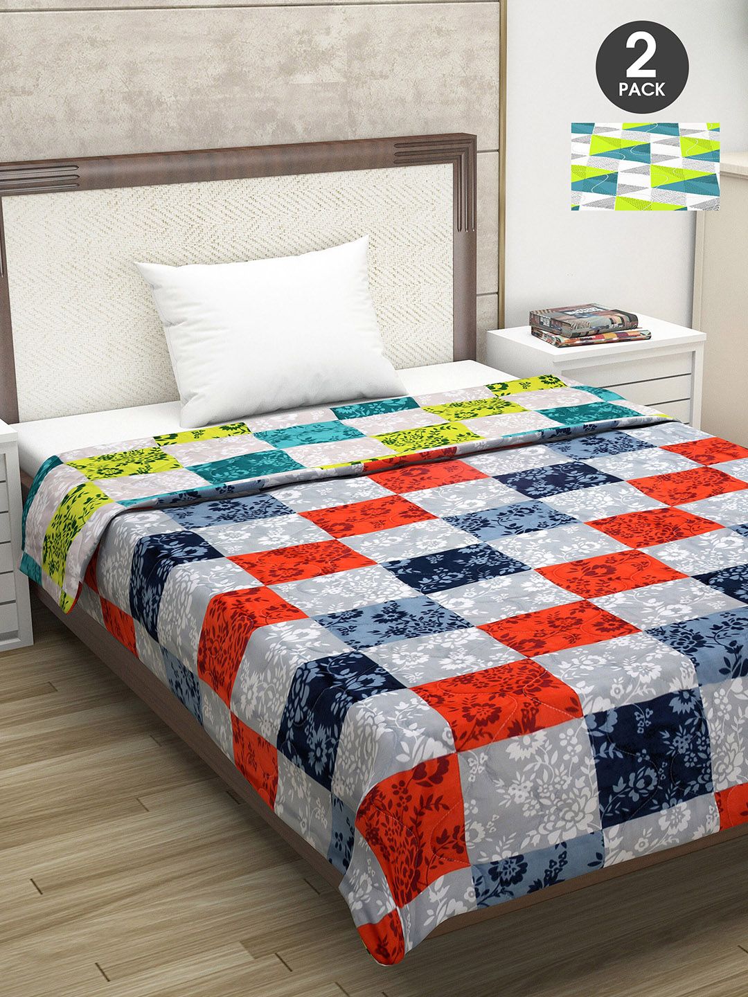 Divine Casa Set of 2 Multicolored Geometric Mild Winter 110 GSM Single Bed Comforter Price in India