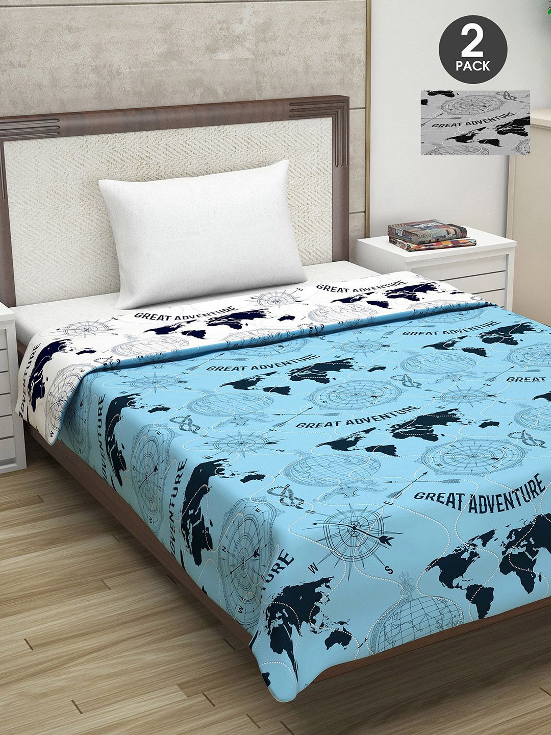 Divine Casa Grey & Blue Set of 2 Mild Winter 110 GSM Single Bed Comforter Price in India