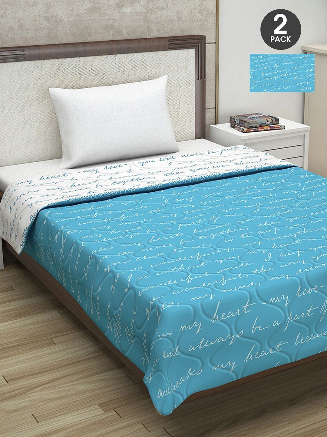 Divine Casa Turquoise Blue & White Set of 2 Mild Winter 110 GSM Single Bed Comforter Price in India