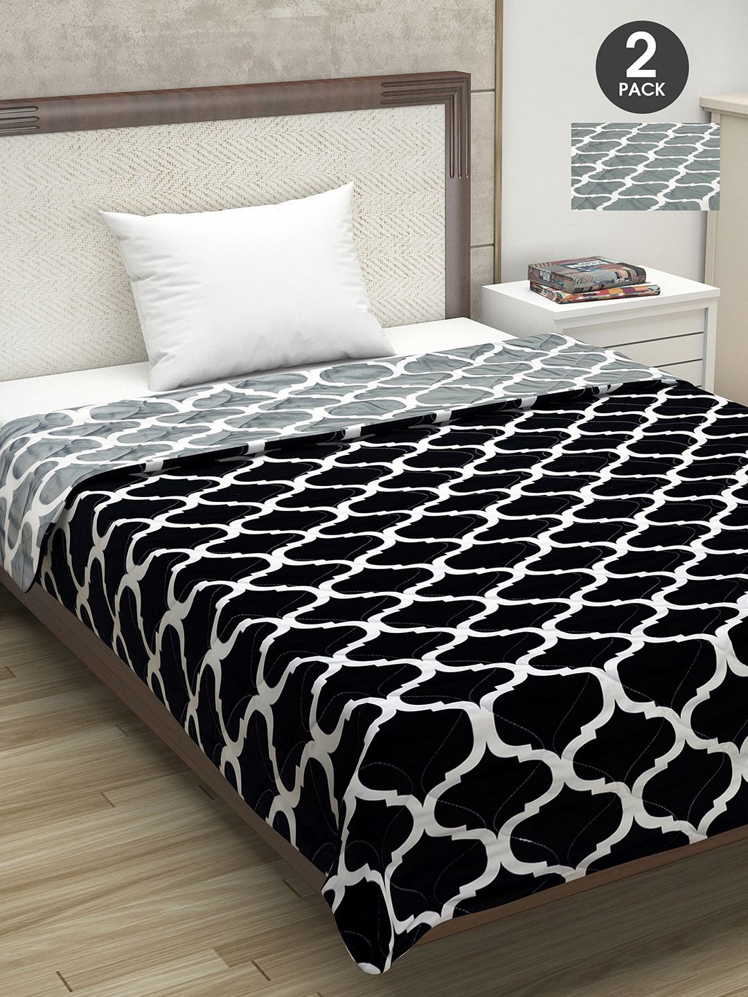 Divine Casa Black & Grey Set of 2 Abstract 110 GSM Single Bed Comforter Price in India