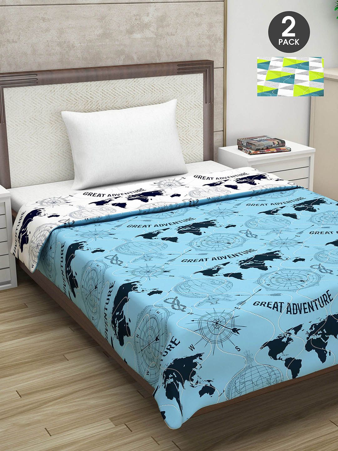 Divine Casa Blue & Grey Set of 2 Geometric Mild Winter 110 GSM Single Bed Comforter Price in India