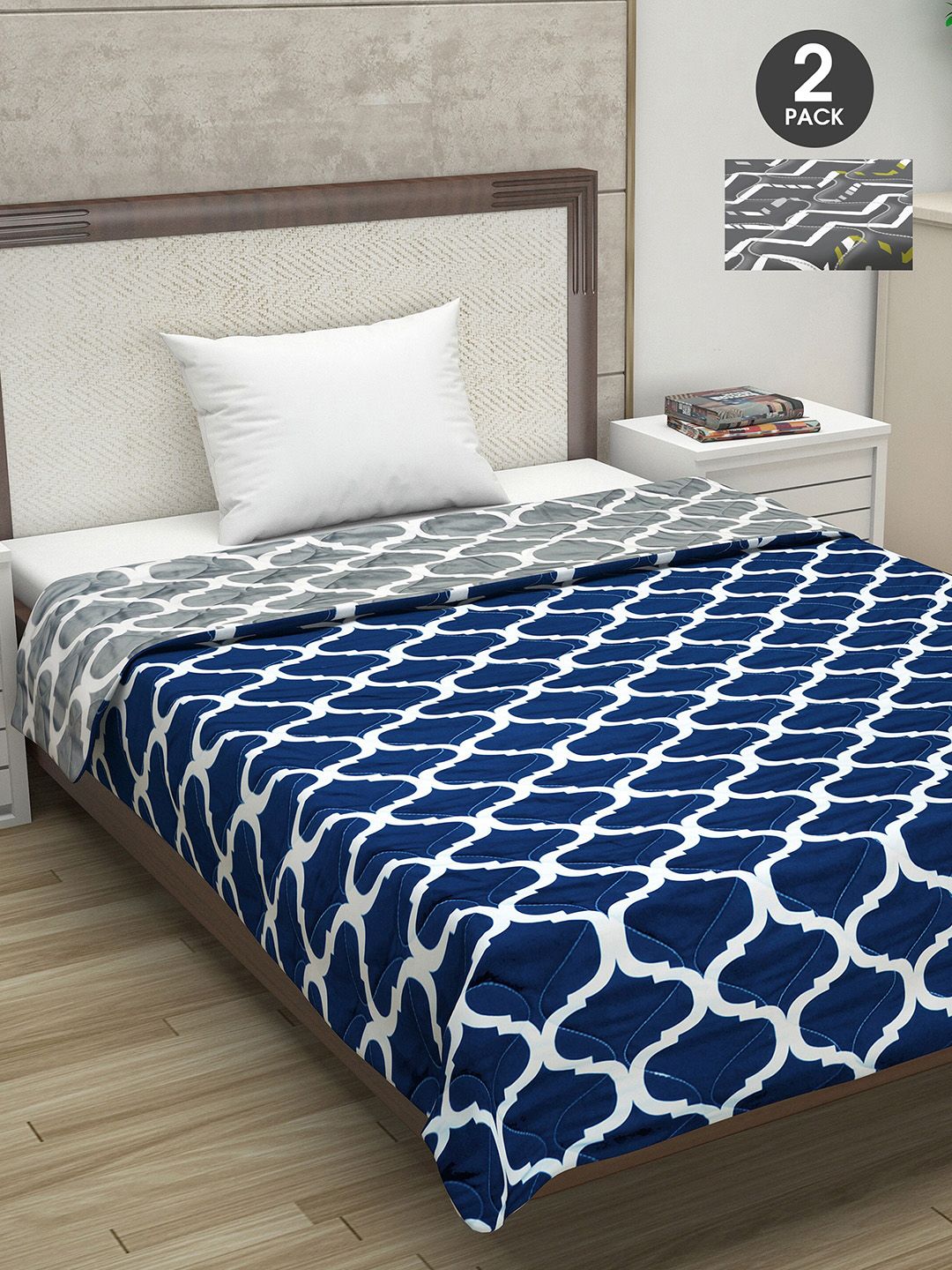 Divine Casa Set Of 2 Navy Blue & Grey Ethnic Motifs 110 GSM Single Bed Comforters Price in India