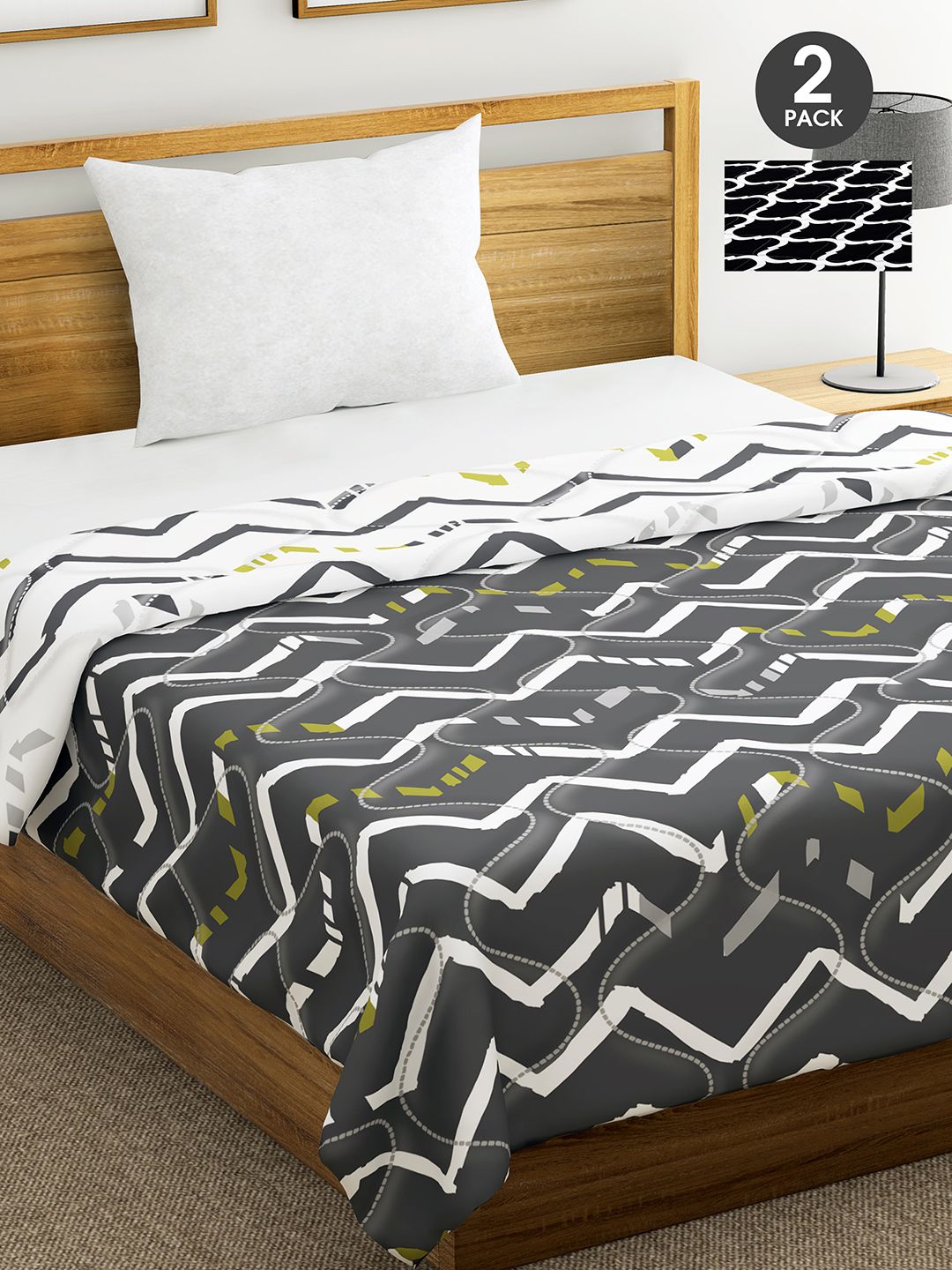 Divine Casa Grey & White Set of 2 Geometric Mild Winter 110 GSM Single Bed Comforter Price in India