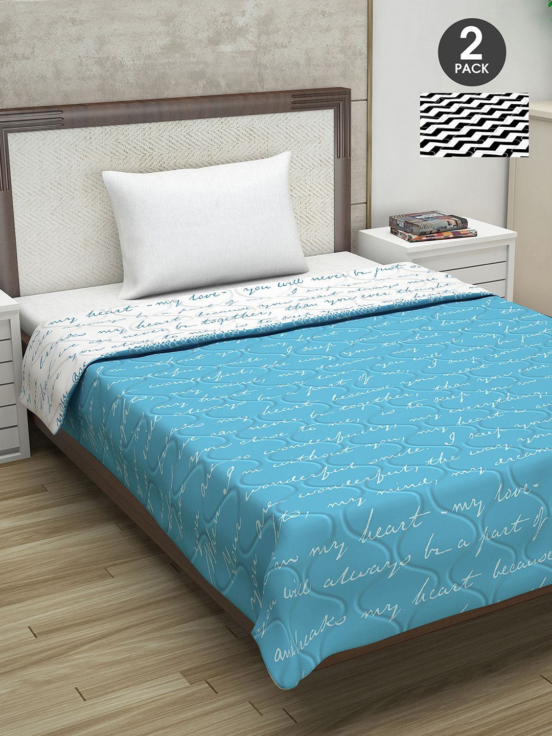 Divine Casa Turquoise Blue & White Set of 2 Mild Winter 110 GSM Single Bed Comforter Price in India