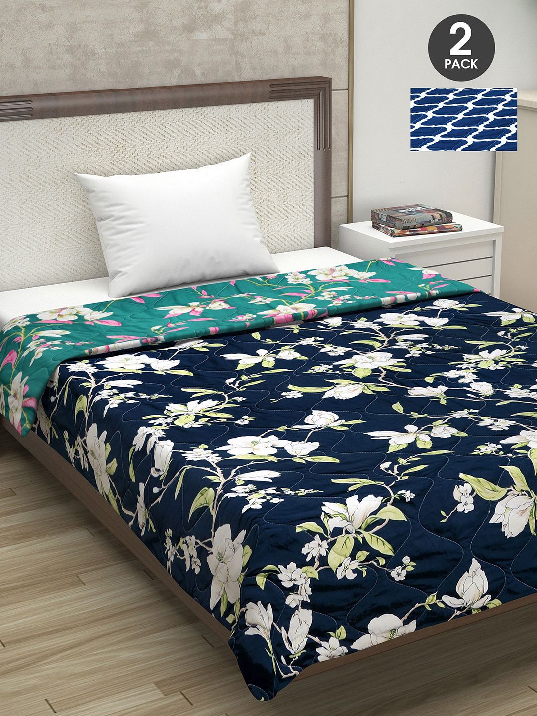 Divine Casa Navy Blue & White Set of 2 Mild Winter 110 GSM Single Bed Comforter Price in India