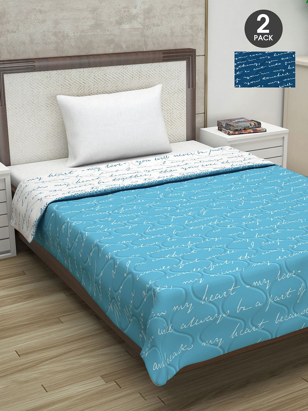 Divine Casa Set of 2 Turquoise Blue & White Mild Winter 110 GSM Single Bed Comforter Price in India