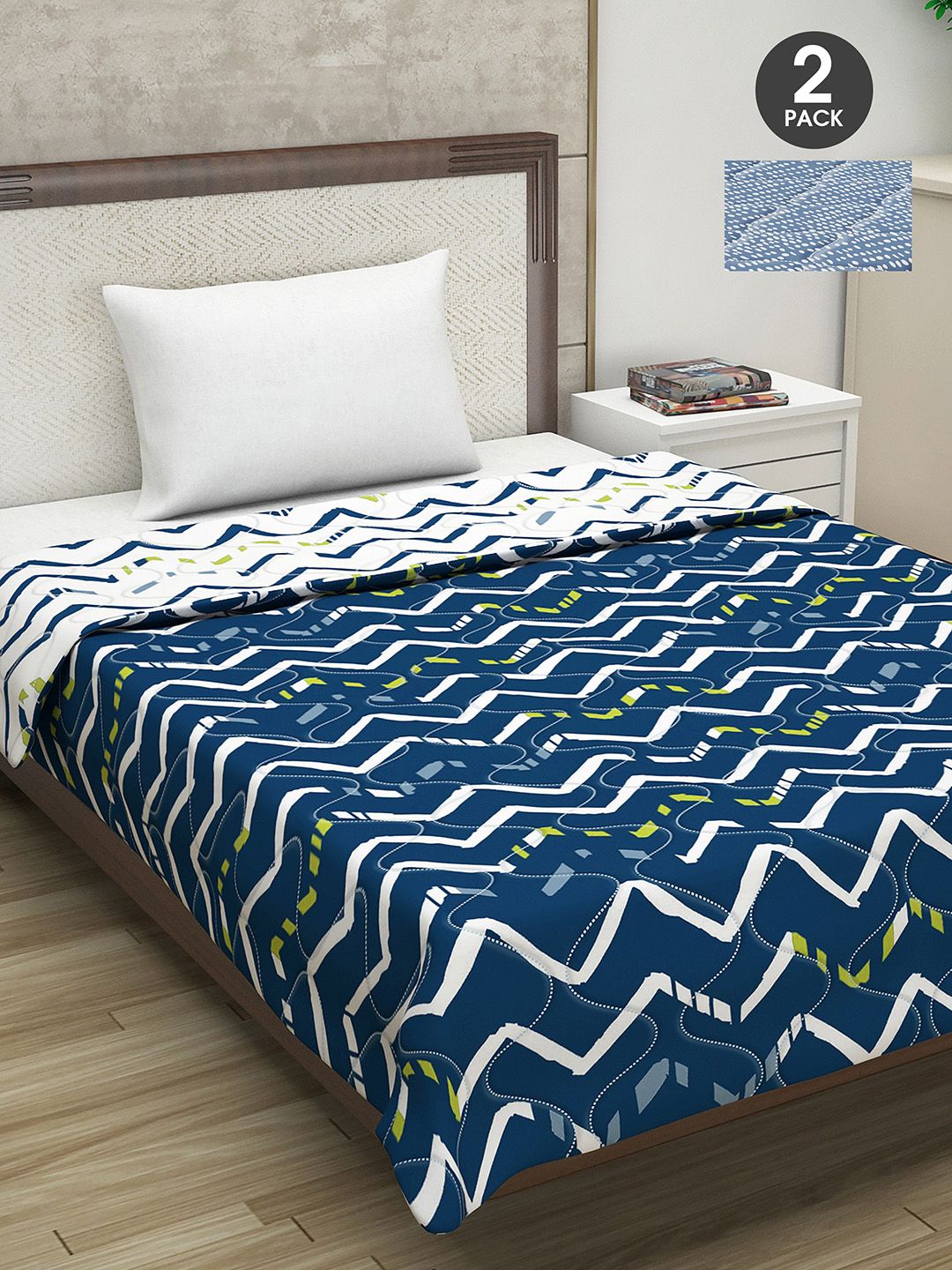 Divine Casa Navy Blue & White Set of 2 Striped Mild Winter 110 GSM Single Bed Comforter Price in India