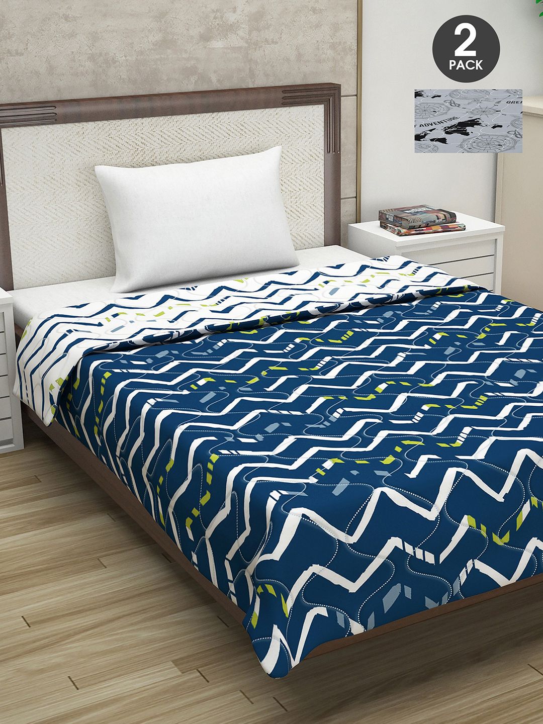 Divine Casa Set Of 2 Grey & Navy Blue Abstract 110 GSM Single Bed Comforters Price in India