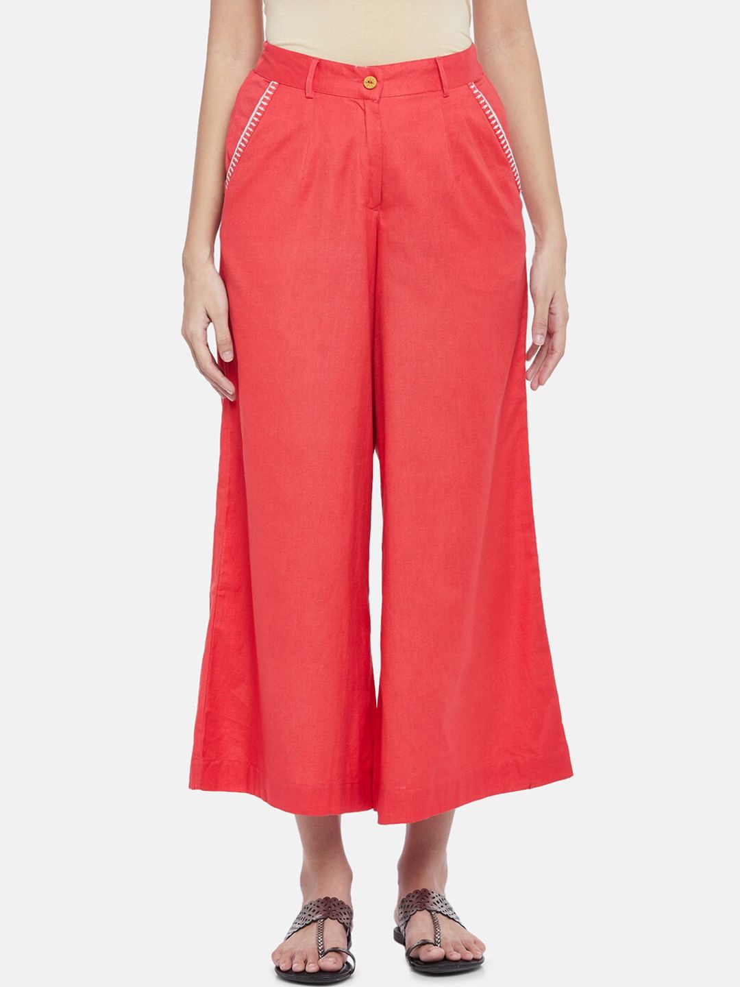 AKKRITI BY PANTALOONS Women Coral Pure Cotton Culottes Trousers Price in India