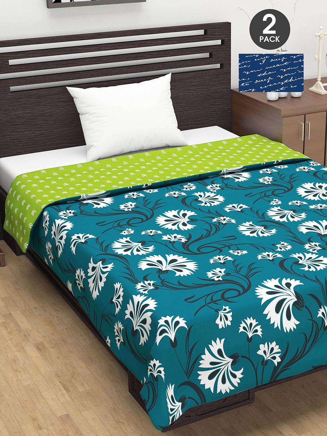 Divine Casa Green & Blue Set of 2 AC Room 110 GSM Single Bed Dohar Price in India