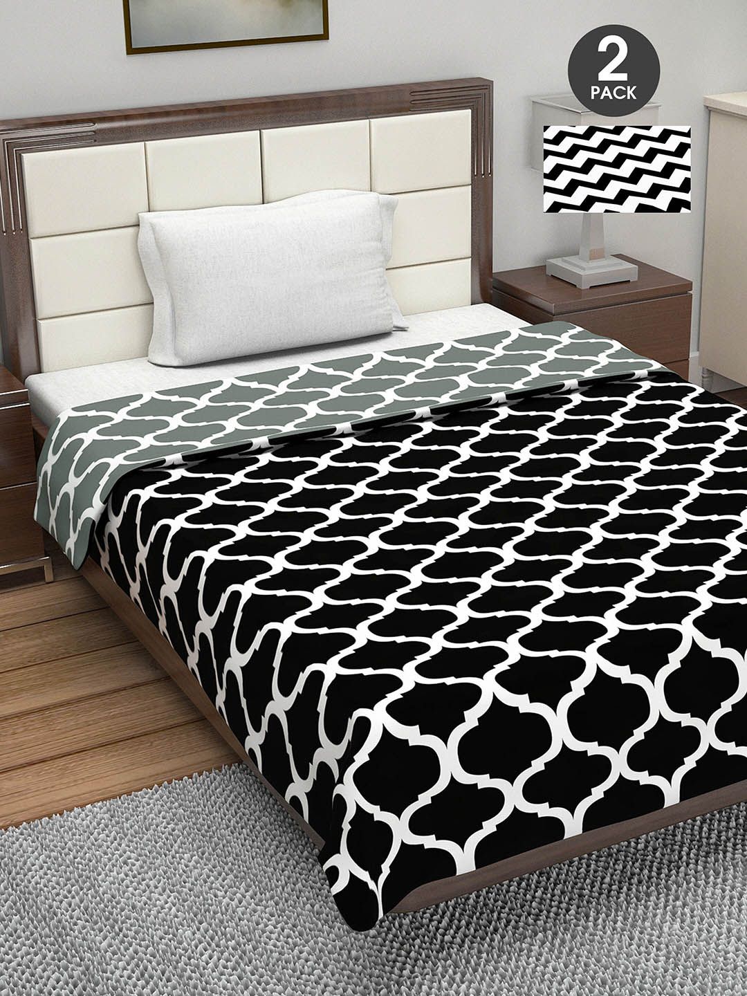 Divine Casa Black & White Set of 2 Geometric AC Room 110 GSM Single Bed Dohar Price in India