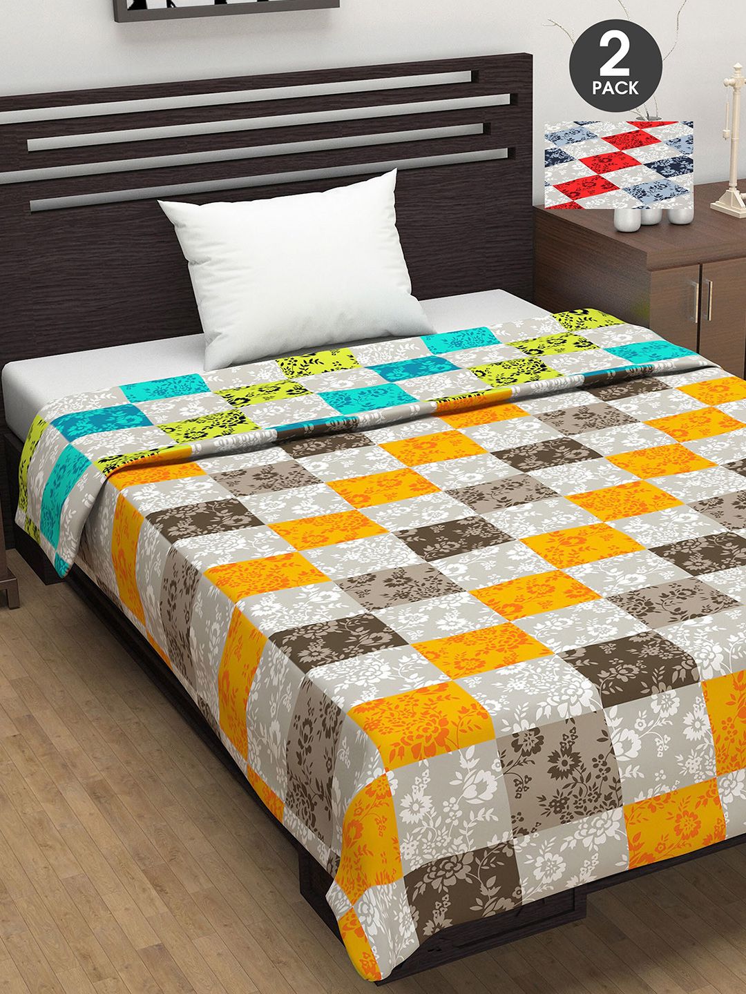 Divine Casa Orange & Red Set of 2 Floral AC Room 110 GSM Single Bed Dohar Price in India